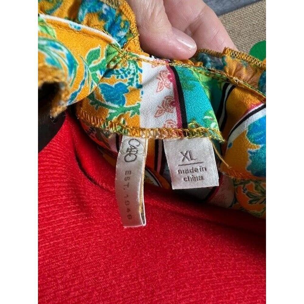 Cato Ladies Size XL Yellow-Multi Color V Neck Ruffled Short Sleeved Blouse - Picture 4 of 7